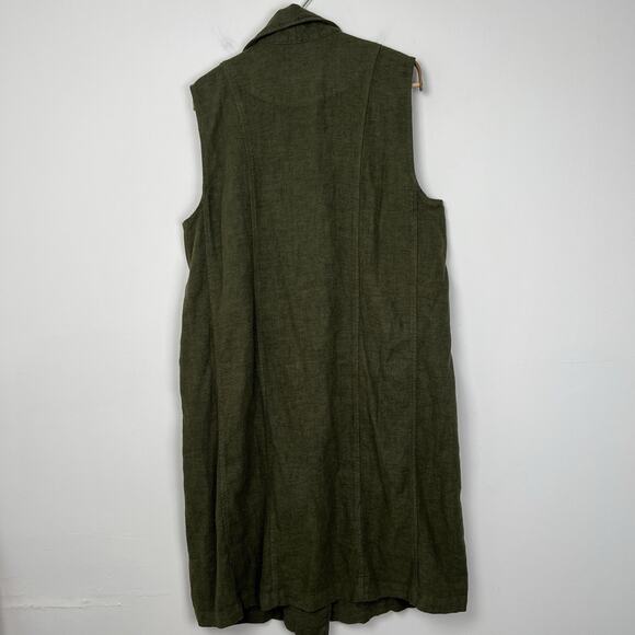 Anthropologie By Anthropologie Long-Line Vest Size Large Petite Moss Green Linen - Picture 11 of 11
